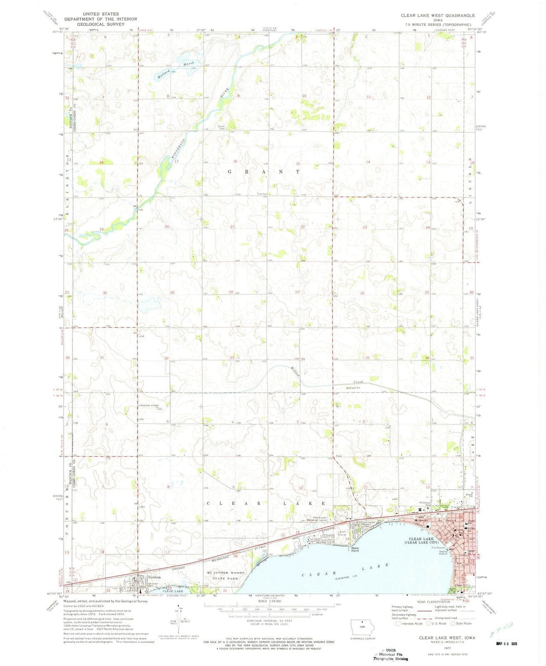 1972 Clear Lake West, IA - Iowa - USGS Topographic Map