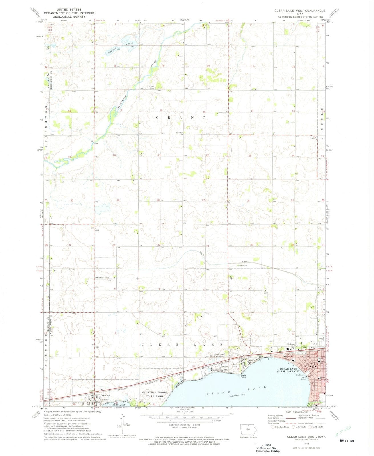 1972 Clear Lake West, IA - Iowa - USGS Topographic Map