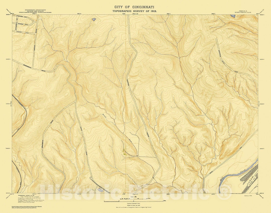 Historic Nautical Map - City Of Cincinnati, Sheet 26, 1912 NOAA Topographic - Vintage Wall Art