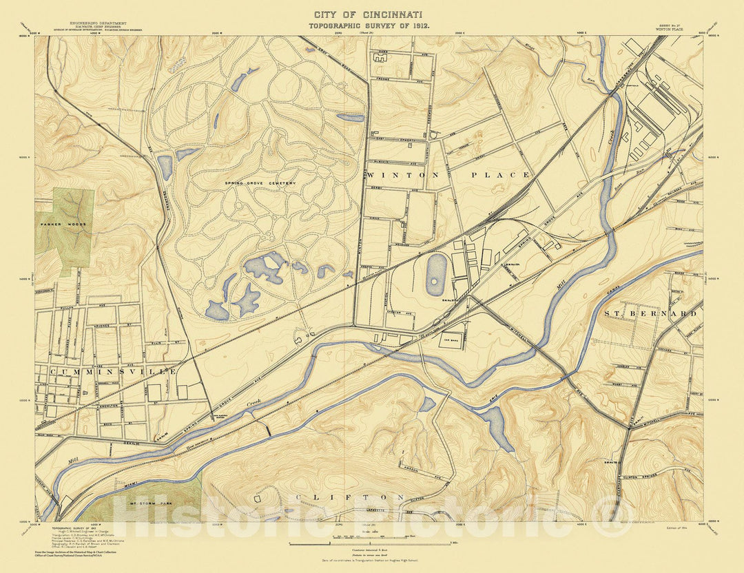 Historic Nautical Map - City Of Cincinnati, Sheet 27, 1912 NOAA Topographic - Vintage Wall Art