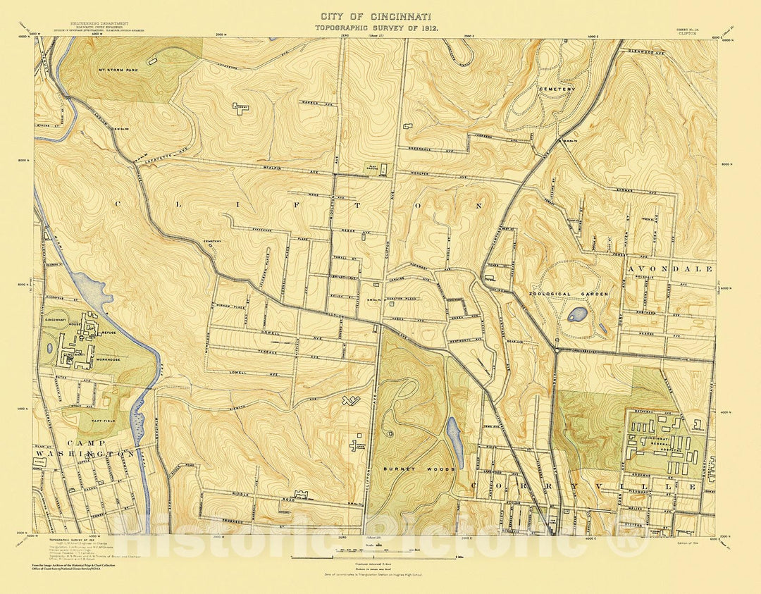 Historic Nautical Map - City Of Cincinnati, Sheet 28, 1912 NOAA Topographic - Vintage Wall Art