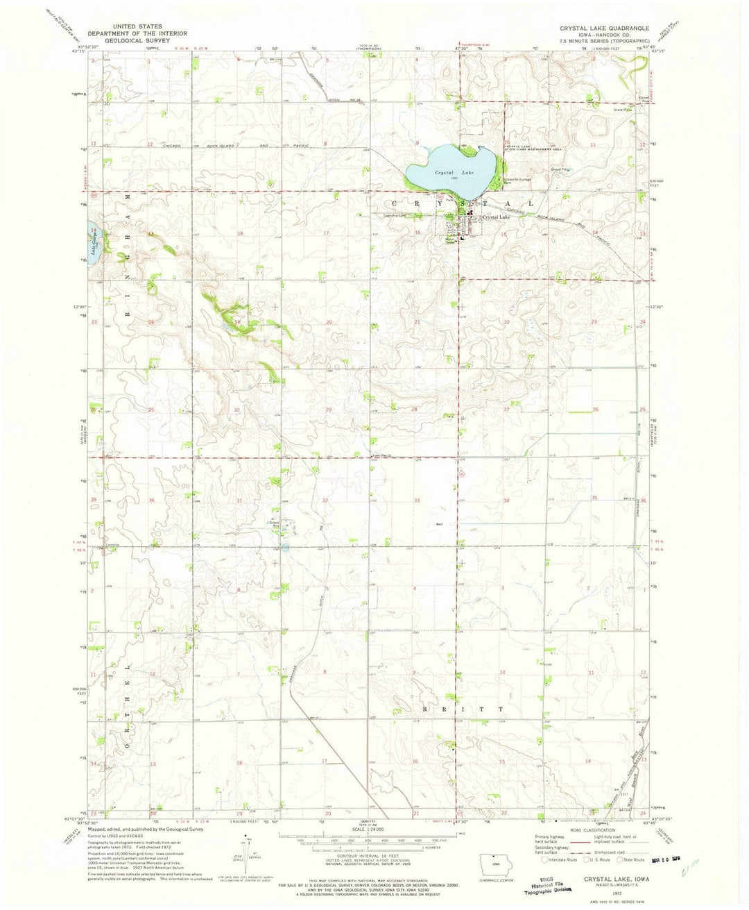 1972 Crystal Lake, IA - Iowa - USGS Topographic Map