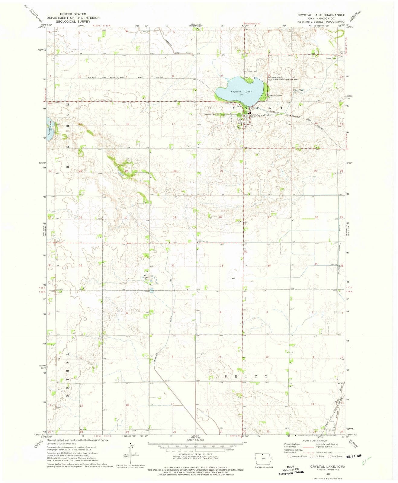 1972 Crystal Lake, IA - Iowa - USGS Topographic Map