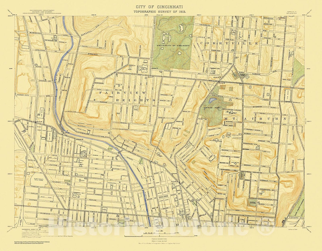 Historic Nautical Map - City Of Cincinnati, Sheet 29, 1912 NOAA Topographic - Vintage Wall Art