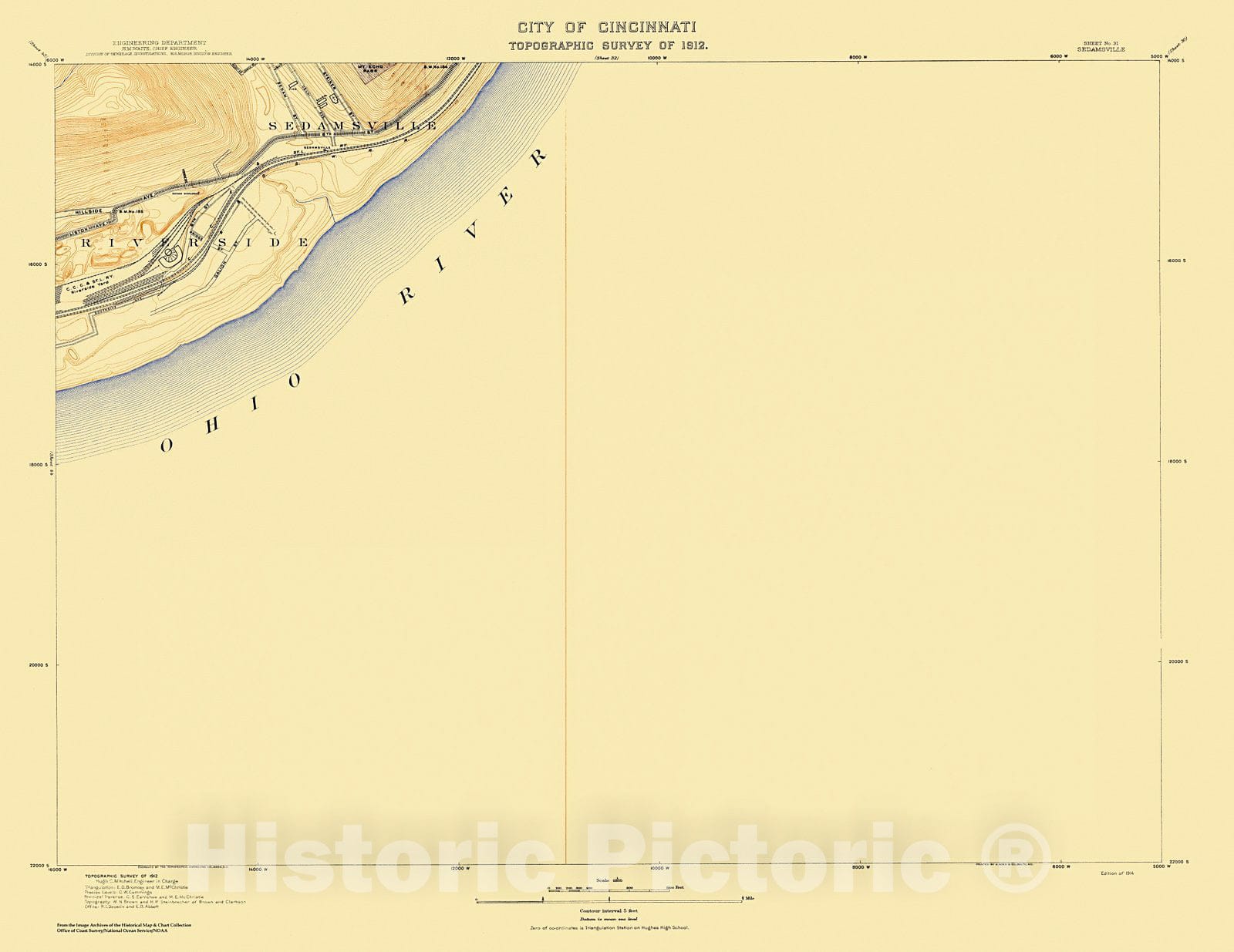 Historic Nautical Map - City Of Cincinnati, Sheet 31, 1912 NOAA Topographic - Vintage Wall Art