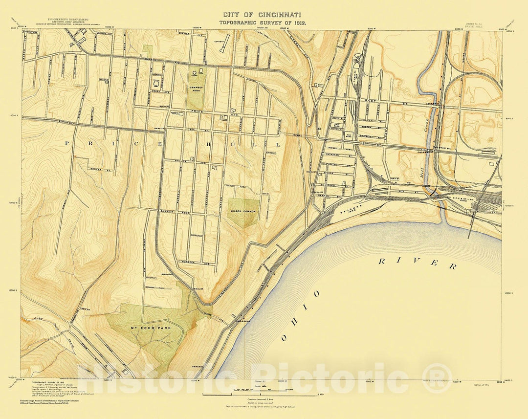 Historic Nautical Map - City Of Cincinnati, Sheet 32, 1912 NOAA Topographic - Vintage Wall Art