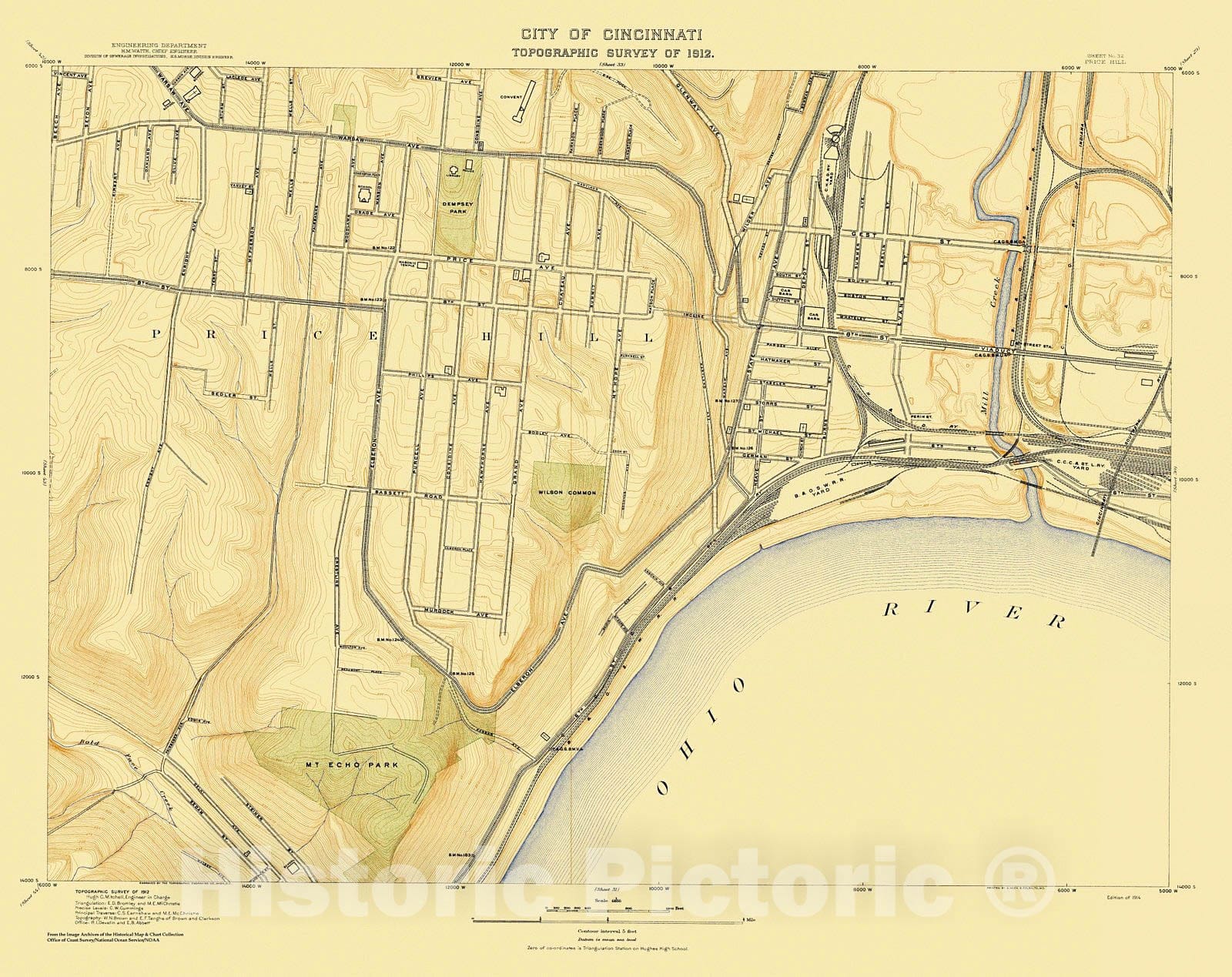 Historic Nautical Map - City Of Cincinnati, Sheet 32, 1912 NOAA Topographic - Vintage Wall Art