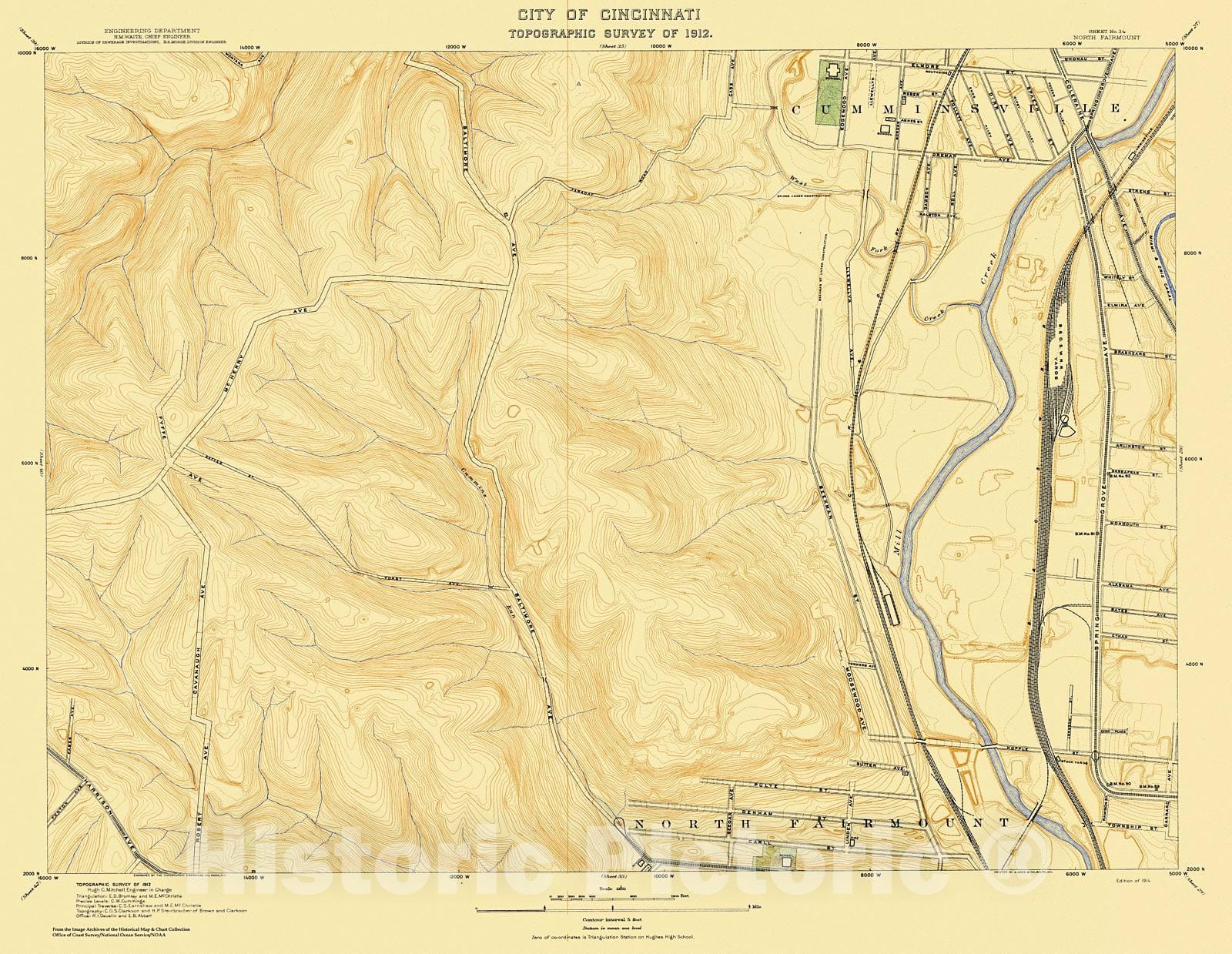 Historic Nautical Map - City Of Cincinnati, Sheet 34, 1912 NOAA Topographic - Vintage Wall Art