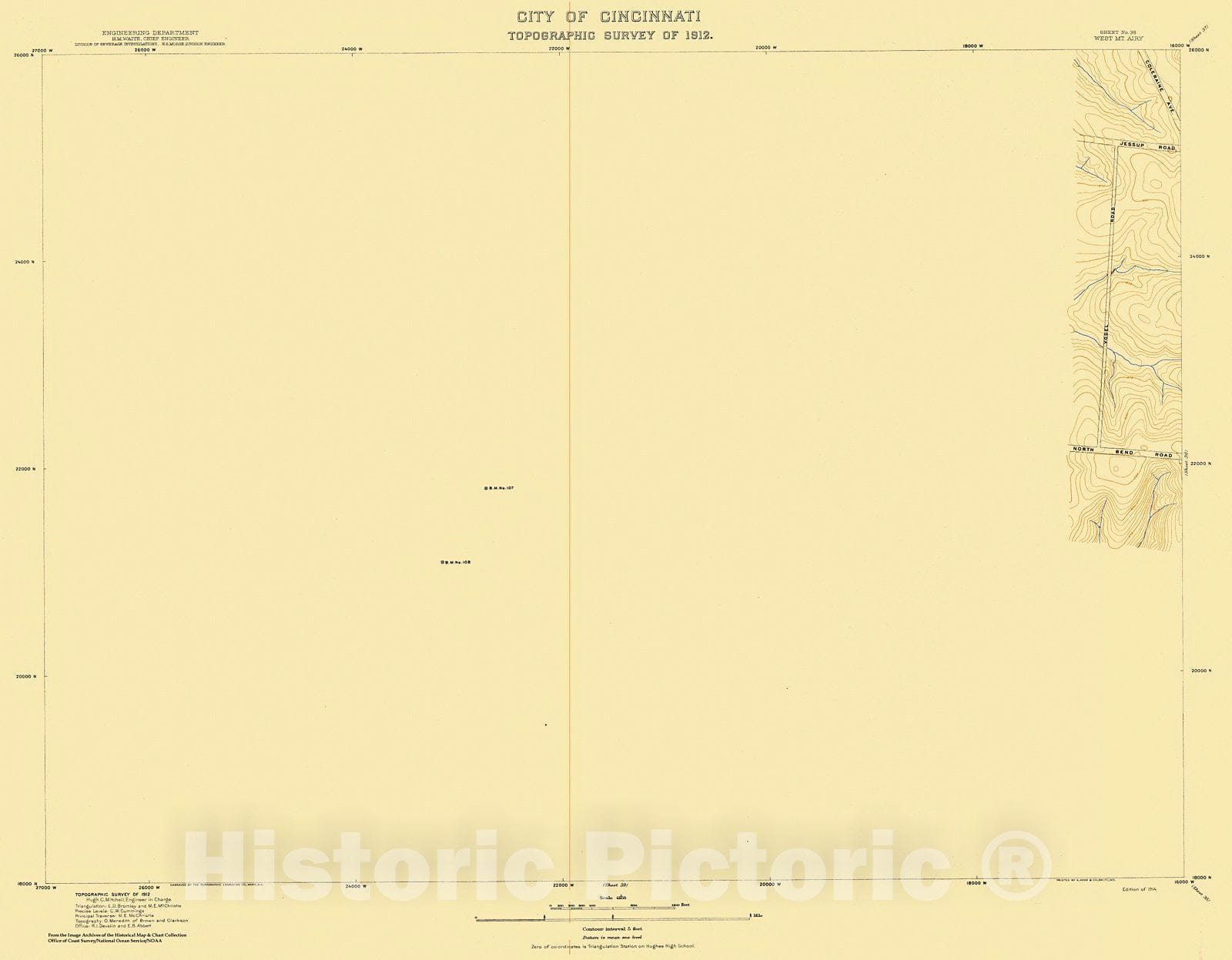 Historic Nautical Map - City Of Cincinnati, Sheet 38, 1912 NOAA Topographic - Vintage Wall Art