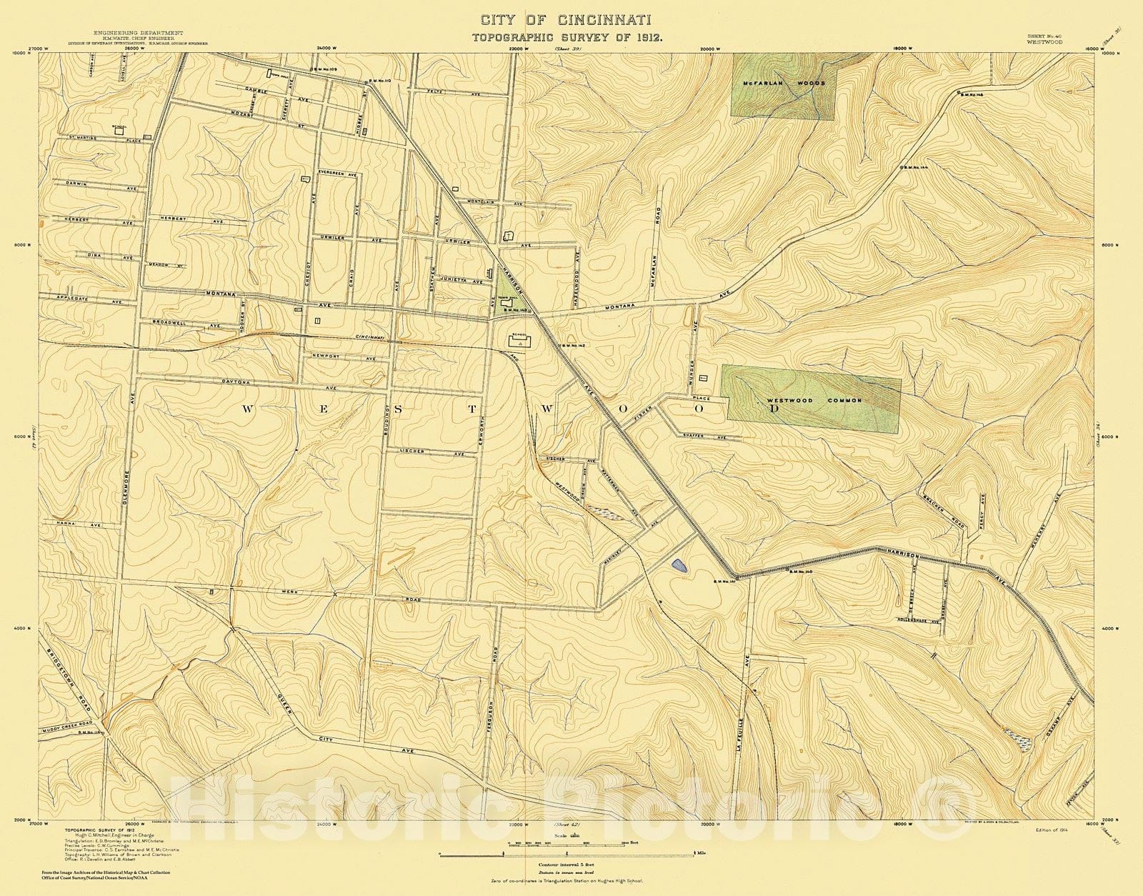 Historic Nautical Map - City Of Cincinnati, Sheet 40, 1912 NOAA Topographic - Vintage Wall Art