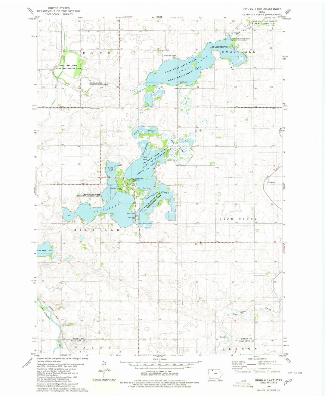 1980 Ingham Lake, IA - Iowa - USGS Topographic Map