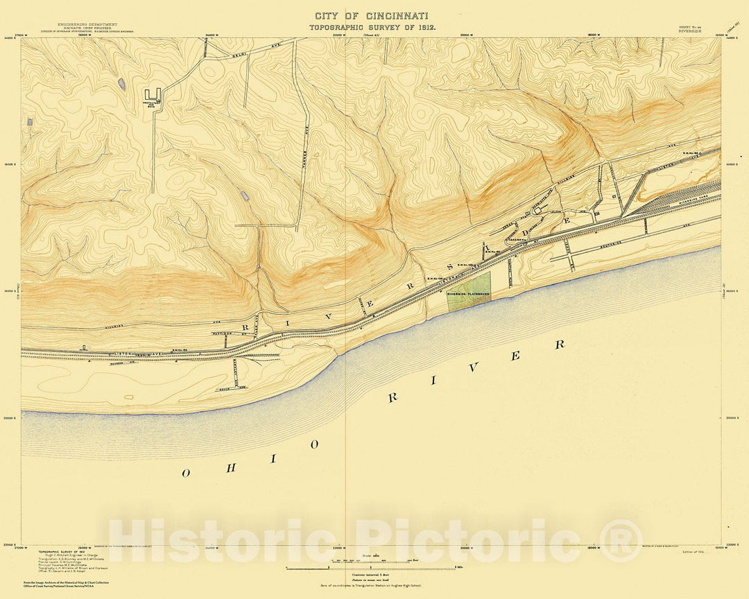 Historic Nautical Map - City Of Cincinnati, Sheet 44, 1912 NOAA Topographic - Vintage Wall Art