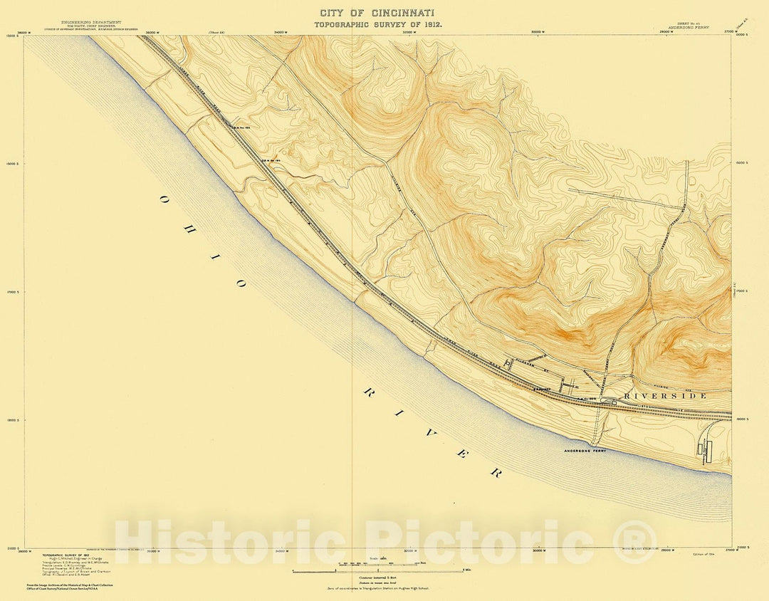 Historic Nautical Map - City Of Cincinnati, Sheet 45, 1912 NOAA Topographic - Vintage Wall Art