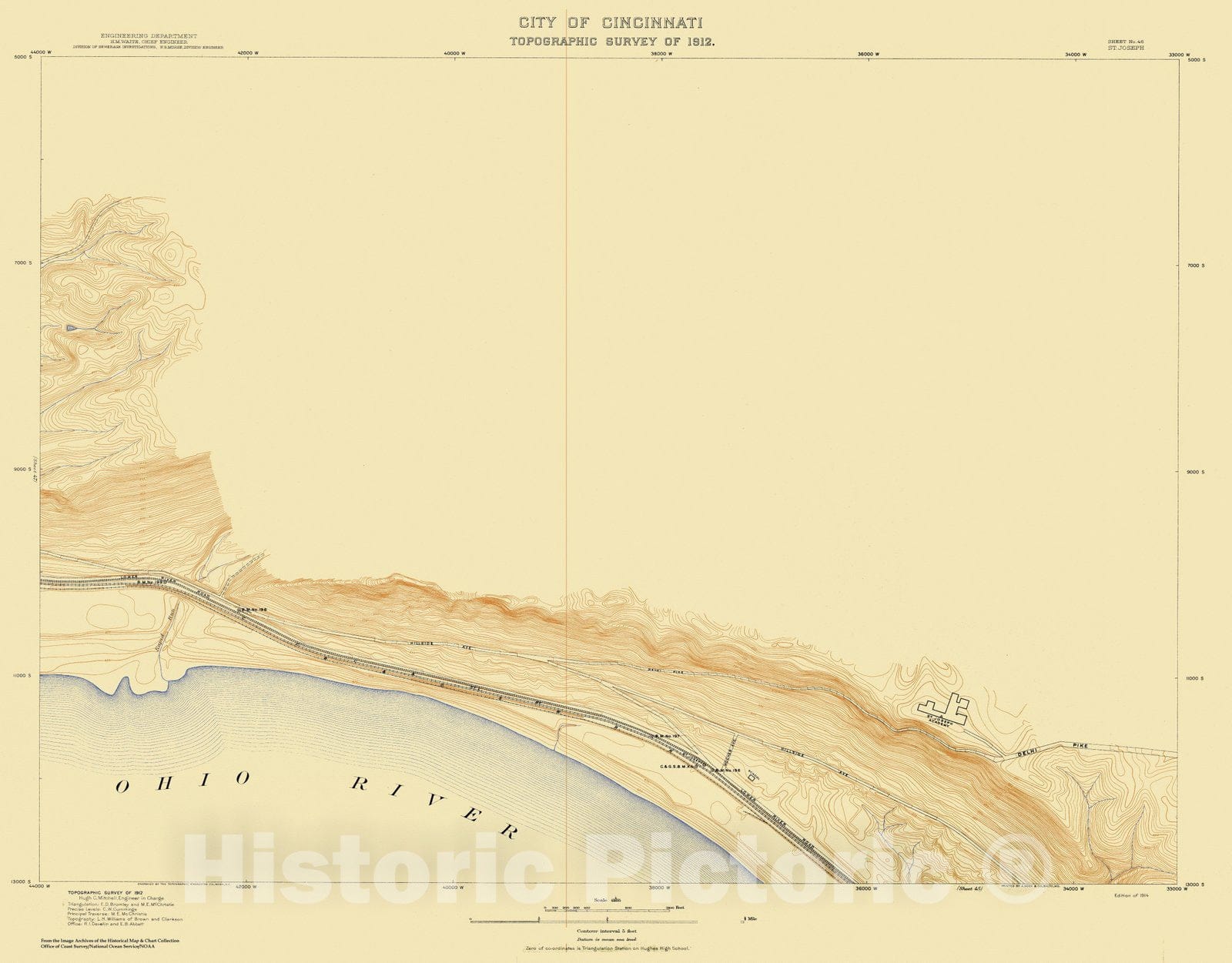 Historic Nautical Map - City Of Cincinnati, Sheet 46, 1912 NOAA Topographic - Vintage Wall Art