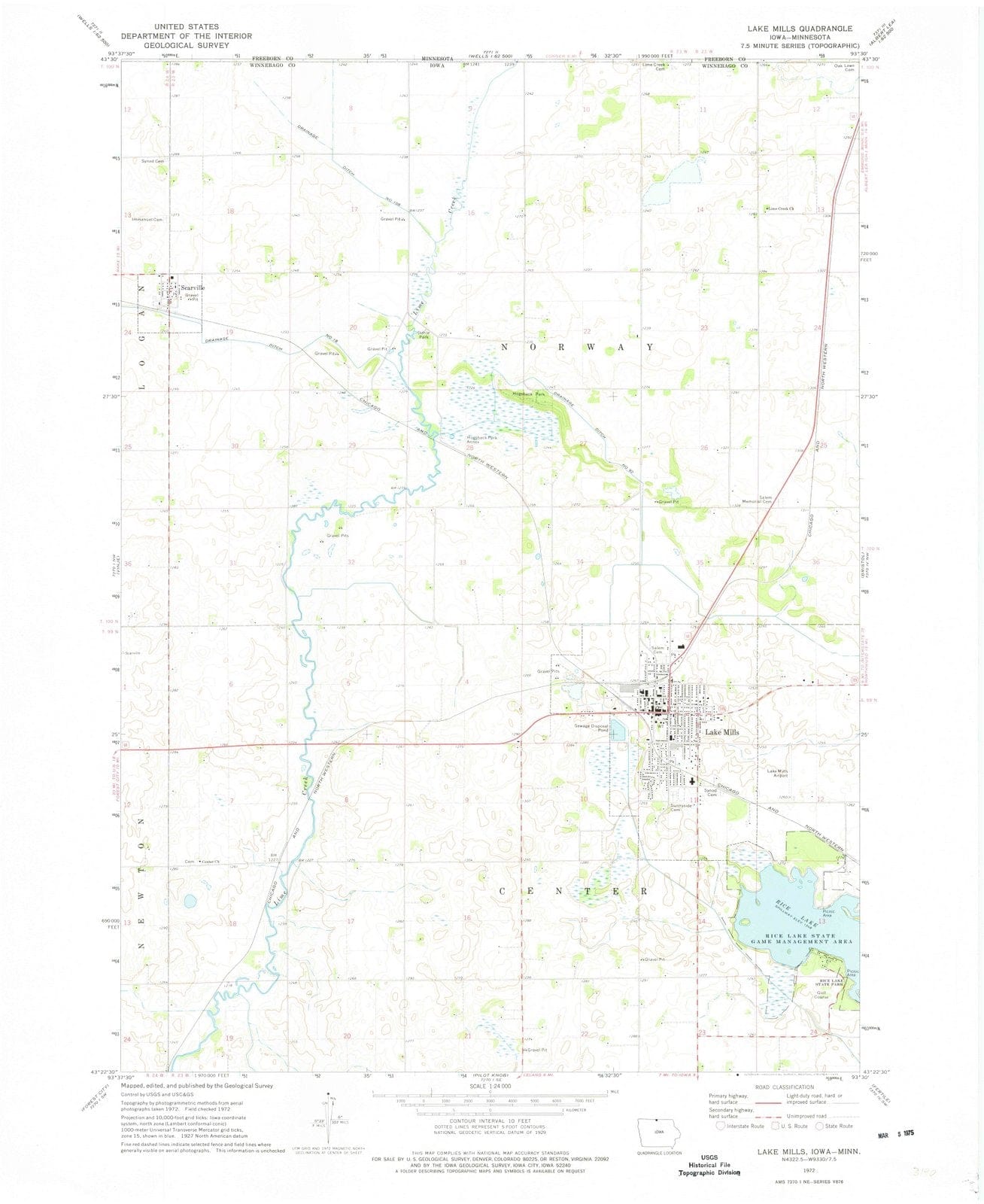 1972 Lake Mills, IA - Iowa - USGS Topographic Map