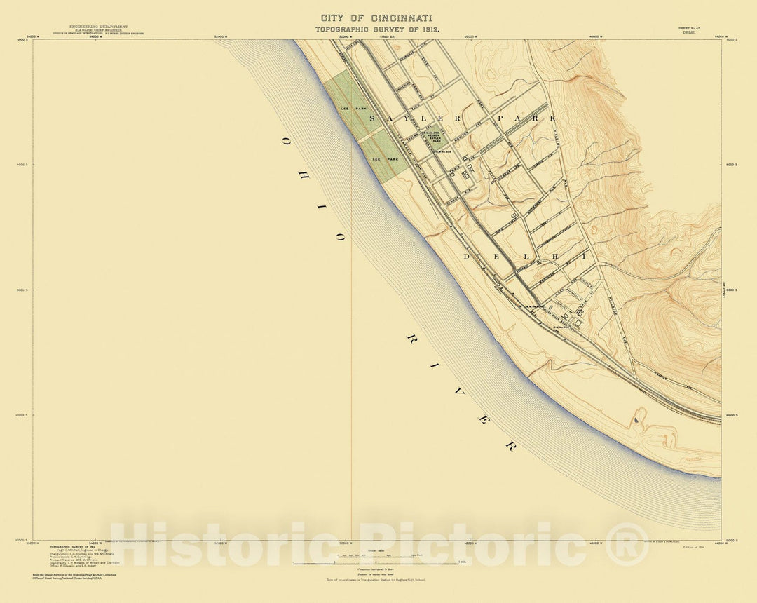 Historic Nautical Map - City Of Cincinnati, Sheet 47, 1912 NOAA Topographic - Vintage Wall Art