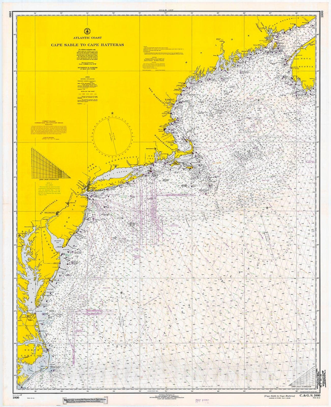 Historic Nautical Map - Cape Sable To Cape Hatteras, 1967 NOAA Chart - RI, VA, MD, MA, ME, NJ, NC, NY, CT, PA, NH, DEVintage Wall Art