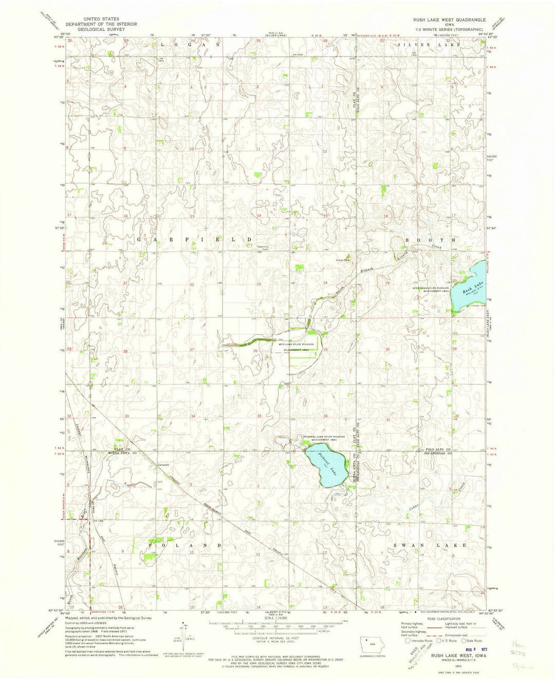 1971 Rush Lake West, IA - Iowa - USGS Topographic Map