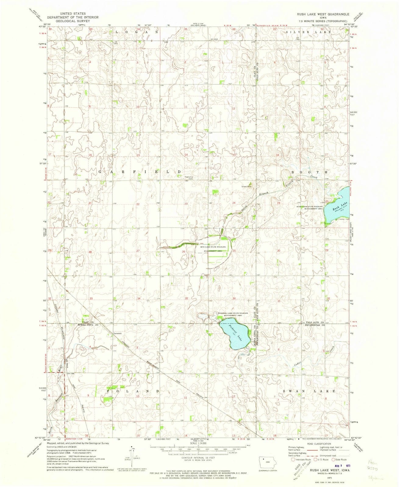 1971 Rush Lake West, IA - Iowa - USGS Topographic Map