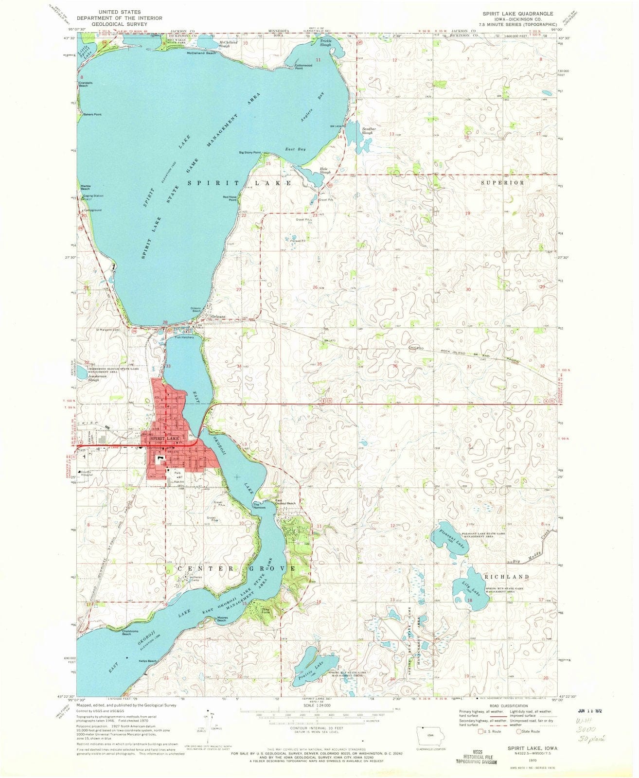 1970 Spirit Lake, IA - Iowa - USGS Topographic Map