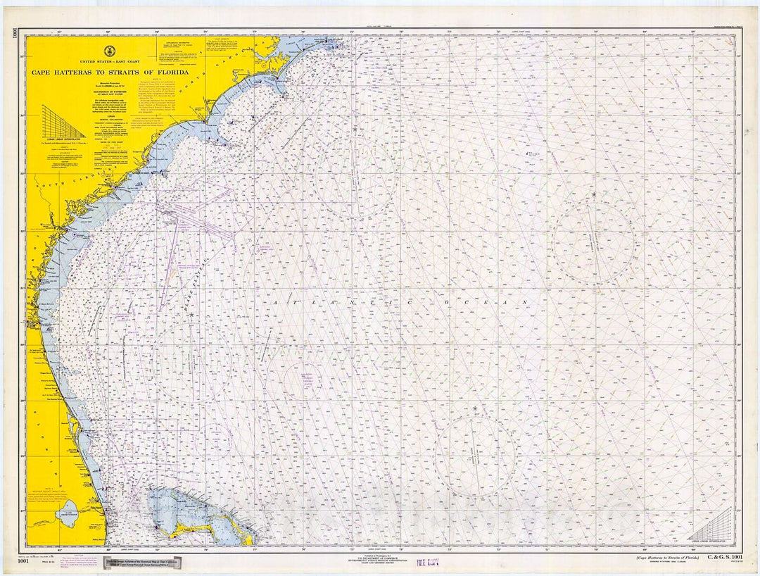 Historic Nautical Map - Cape Hatteras To Straits Of Florida, 1970 NOAA Chart - North Carolina, Florida (NC, FL) - Vintage Wall Art