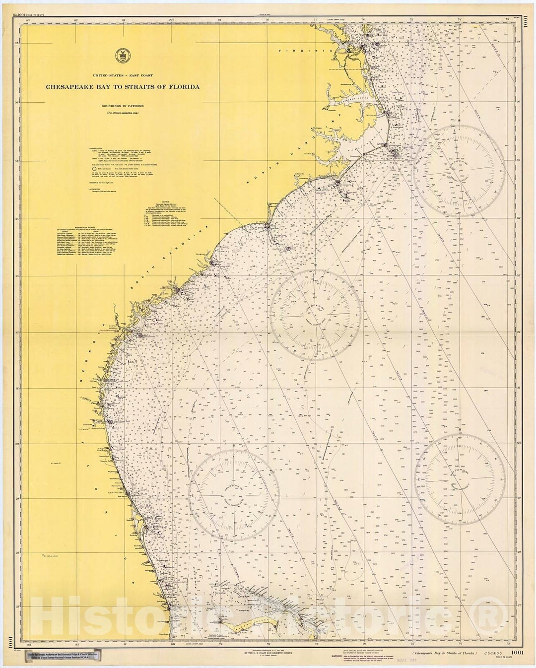 Historic Nautical Map - Chesapeake Bay To Straits Of Florida, 1942 NOAA Chart - Florida, Virginia (FL, VA) - Vintage Wall Art