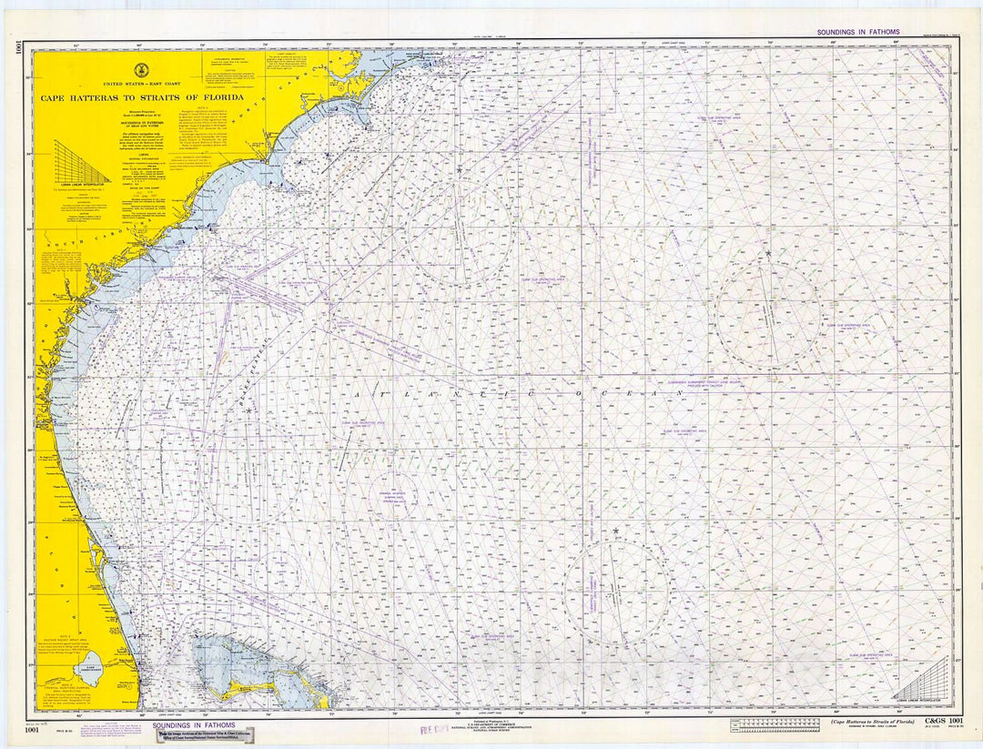 Historic Nautical Map - Cape Hatteras To Straits Of Florida, 1971 NOAA Chart - North Carolina, Florida (NC, FL) - Vintage Wall Art