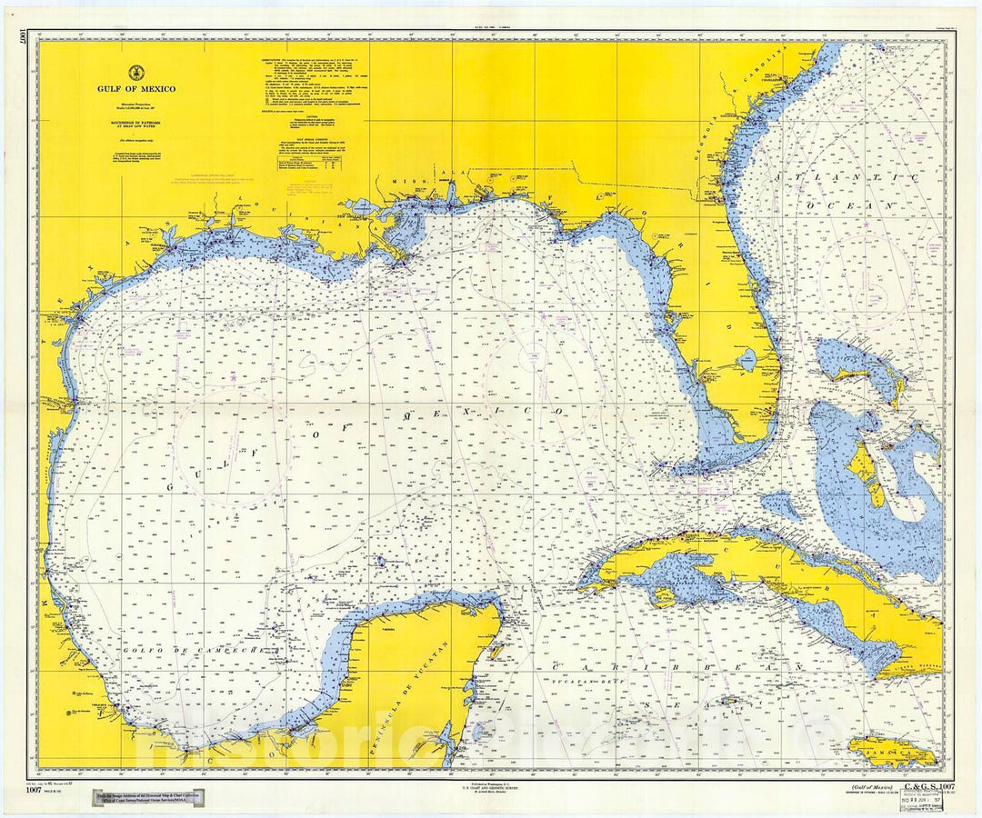 Historic Nautical Map - Gulf Of Mexico, 1957 NOAA Chart - Texas, Florida (TX, FL) - Vintage Wall Art