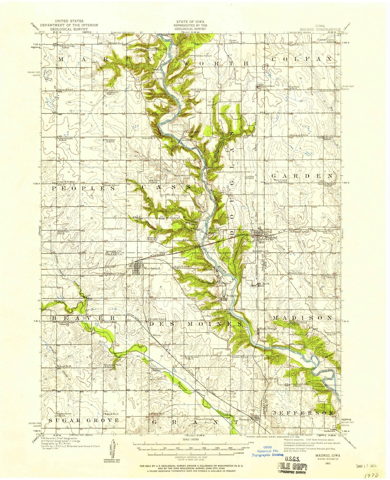 1911 Madrid, IA - Iowa - USGS Topographic Map