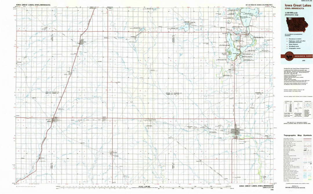 1985 Iowa Great Lakes, IA - Iowa - USGS Topographic Map