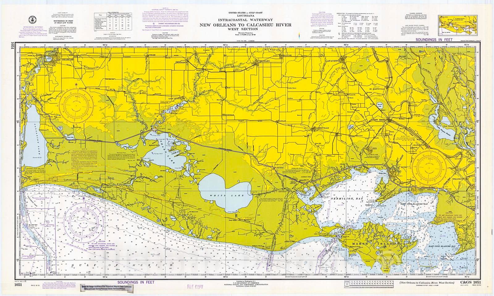 Historic Nautical Map - New Orleans To Calcasieu River, West Section, 1972 NOAA Chart - Louisiana (LA) - Vintage Wall Art