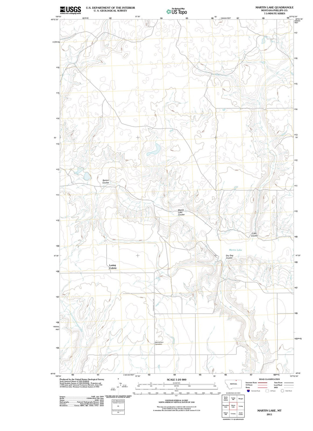 2011 Martin Lake, MT - Montana - USGS Topographic Map