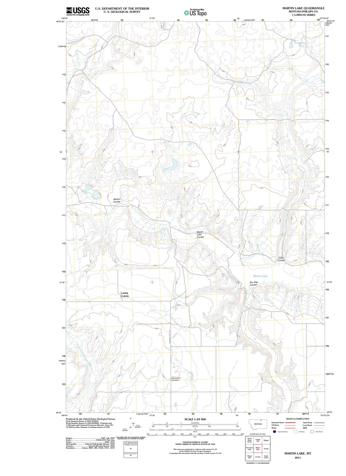 2011 Martin Lake, MT - Montana - USGS Topographic Map