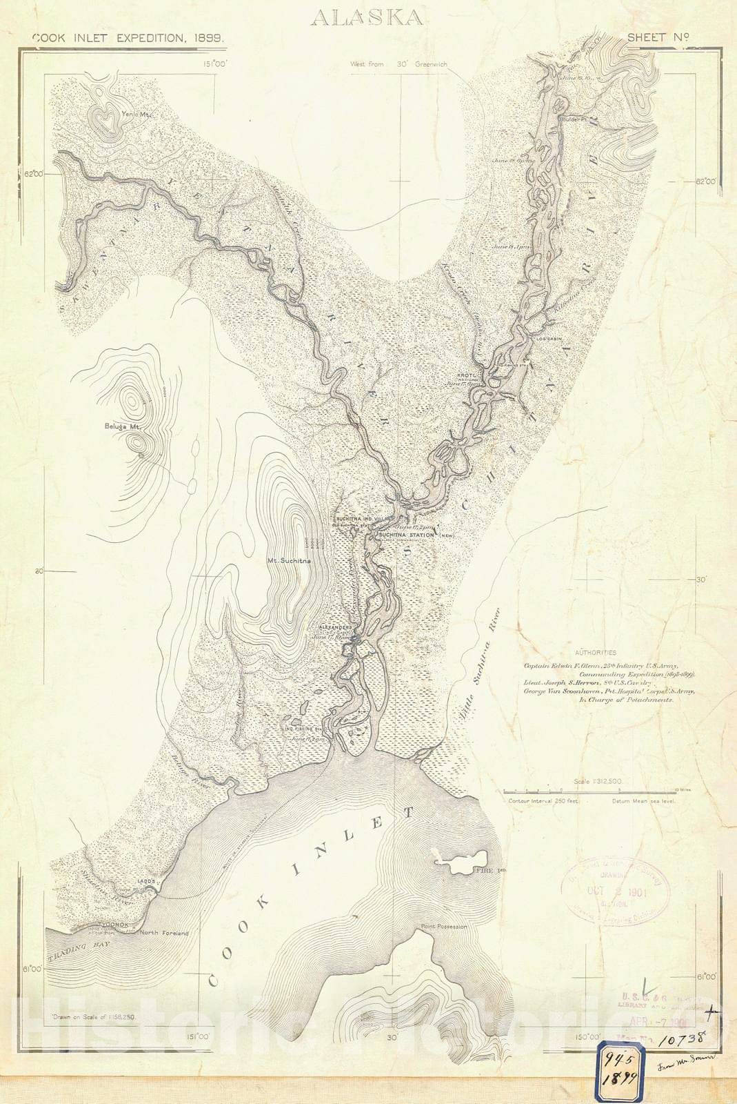 Historic Nautical Map - Cook Inlet Expedition, 1901 NOAA Topographic Historic Nautical Map - Alaska (AK) - Vintage Wall Art