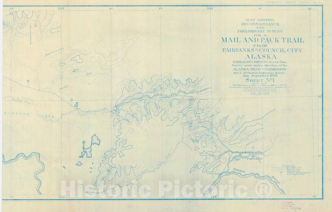 Historic Nautical Map - Mail And Pack Trail From Fairbanks To Council City Sheet 1, 1906 NOAA Cartographic - Alaska (AK) - Vintage Wall Art