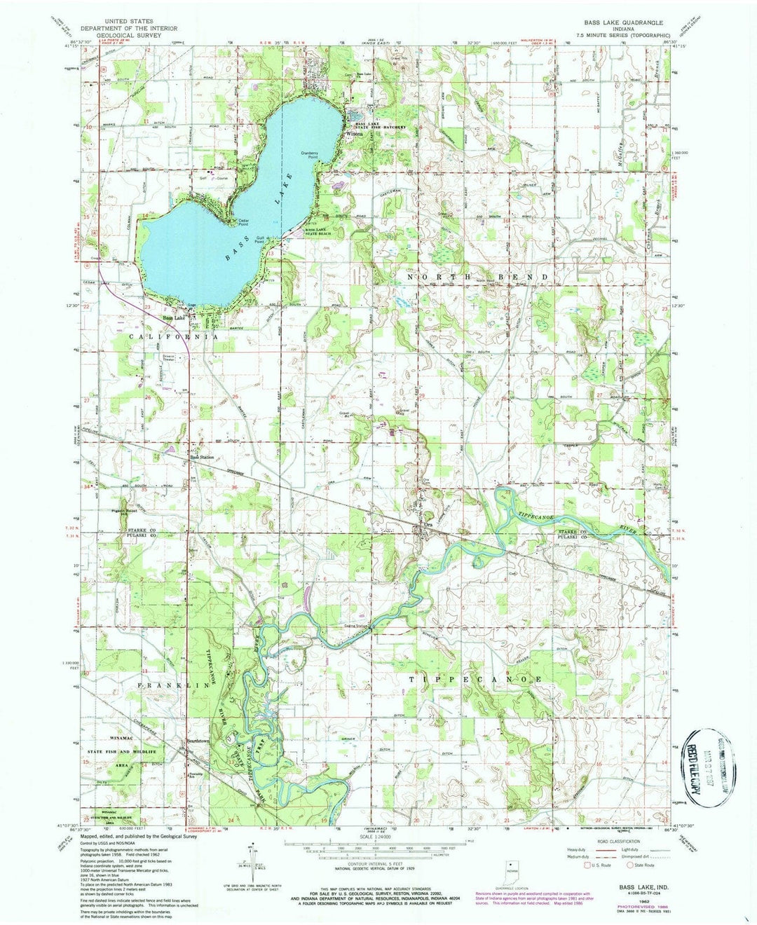 1962 Bass Lake, in - Indiana - USGS Topographic Map