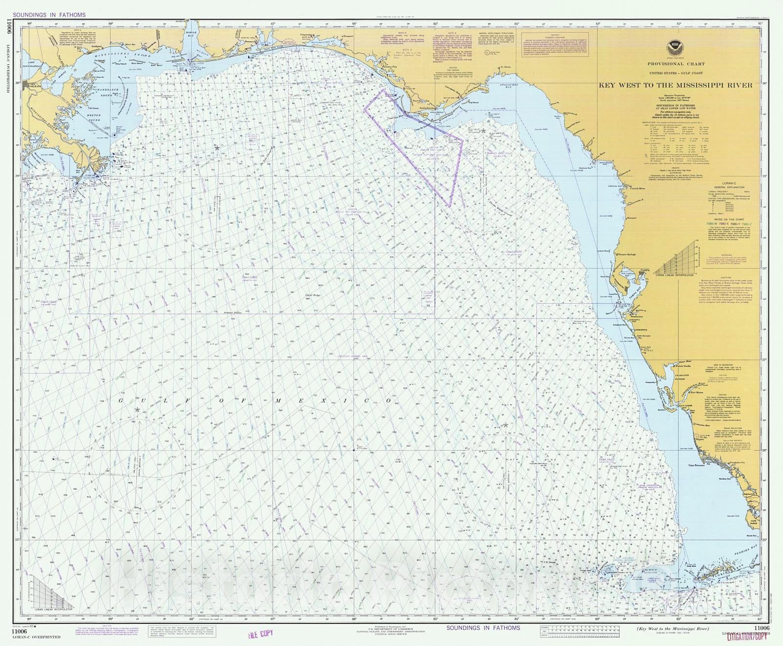 Historic Nautical Map - Key West To The Mississippi River, 1983 NOAA Chart - Florida, Mississippi, Alabama, Louisiana (FL, MS, AL, LA) - Vintage Wall Art