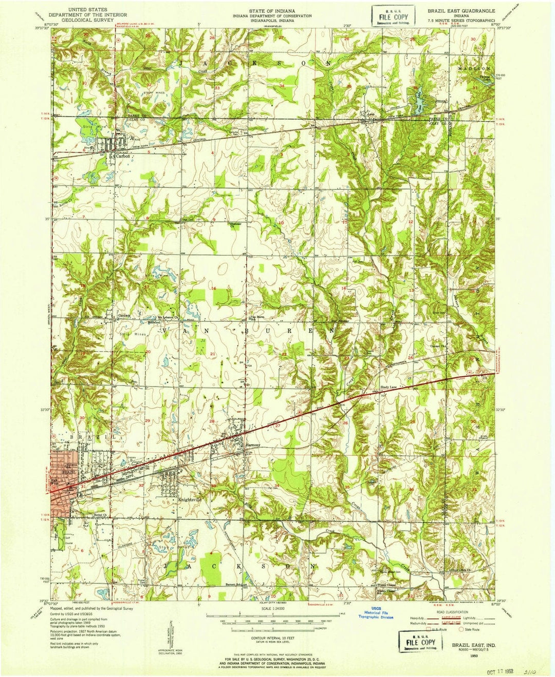 1950 Brazil East, in - Indiana - USGS Topographic Map