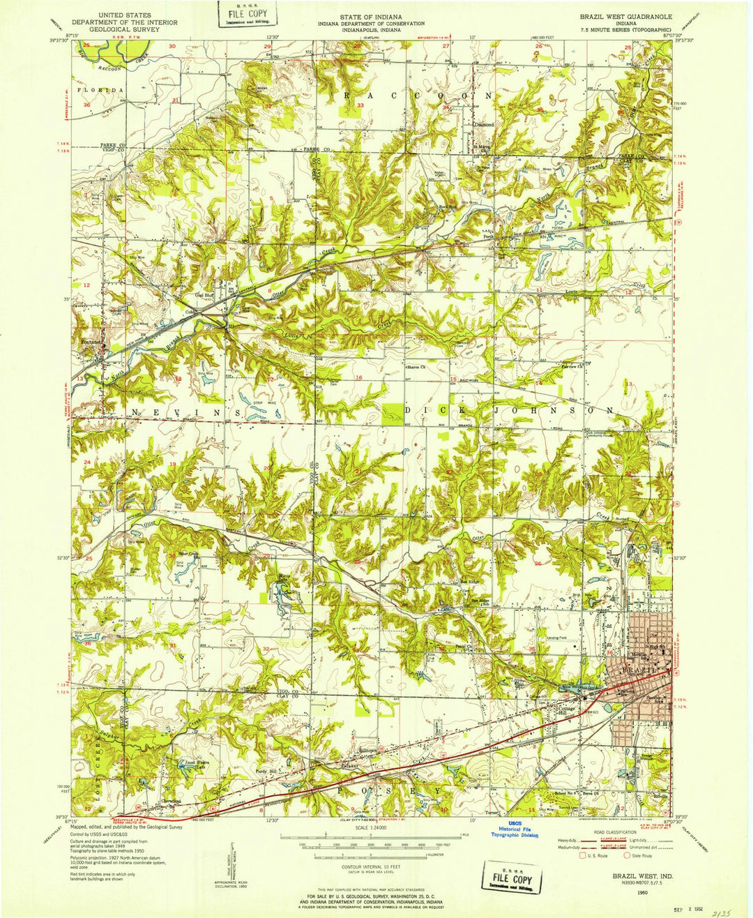 1950 Brazil West, in - Indiana - USGS Topographic Map