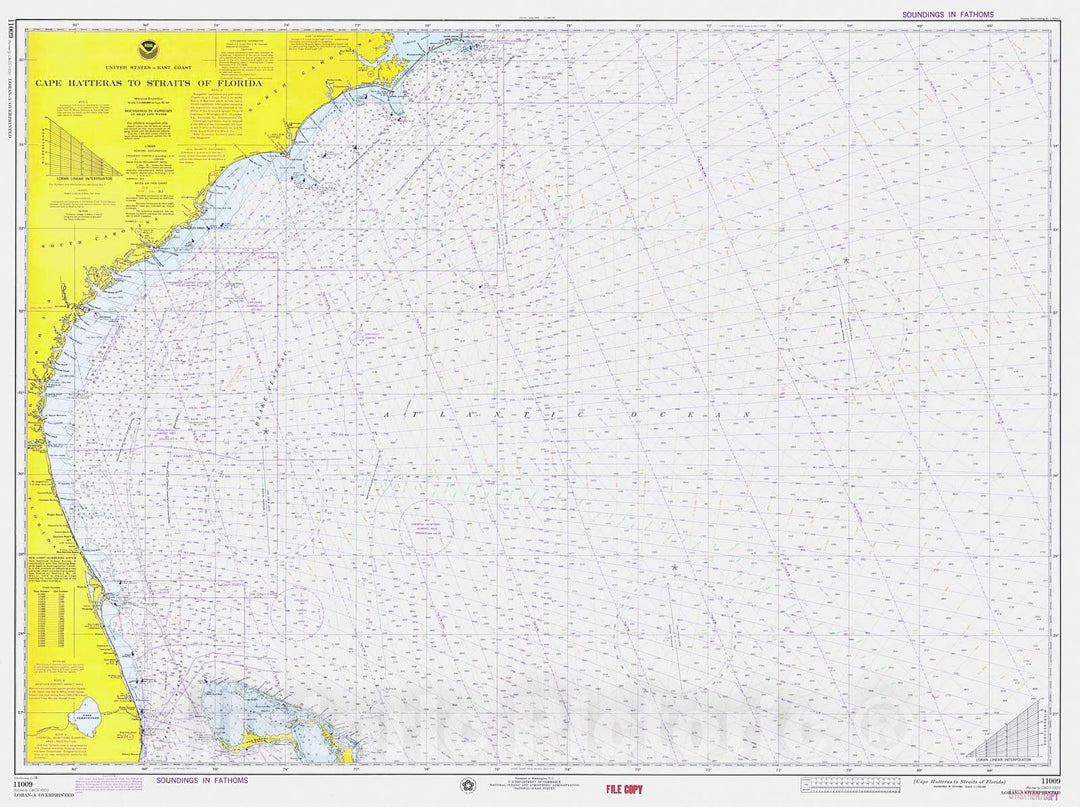 Historic Nautical Map - Cape Hatteras To Straits Of Florida, 1974 NOAA Chart - Georgia, North Carolina, South Carolina, Florida (GA, NC, SC, FL) - Vintage Wall Art