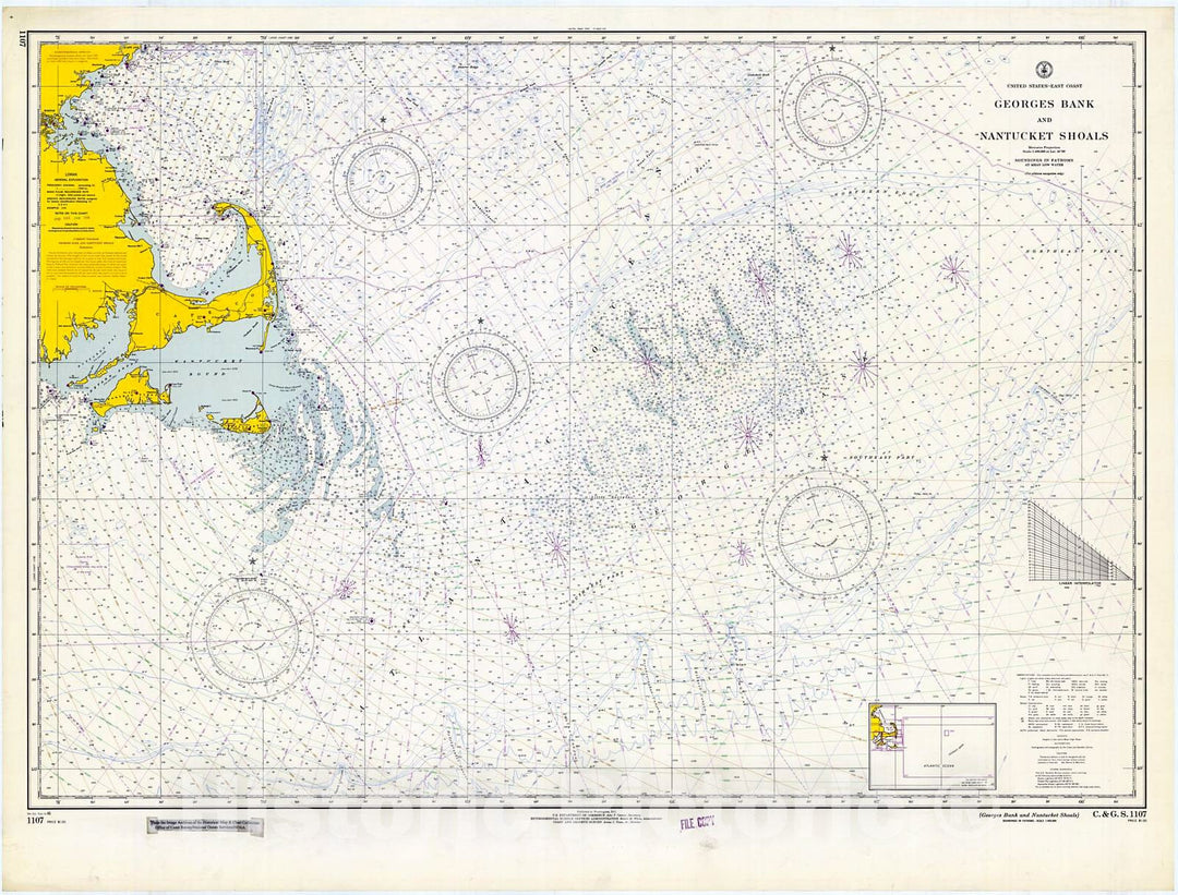 Historic Nautical Map - Georges Bank And Nantucket Shoals, 1966 NOAA Chart - Massachusetts (MA) - Vintage Wall Art