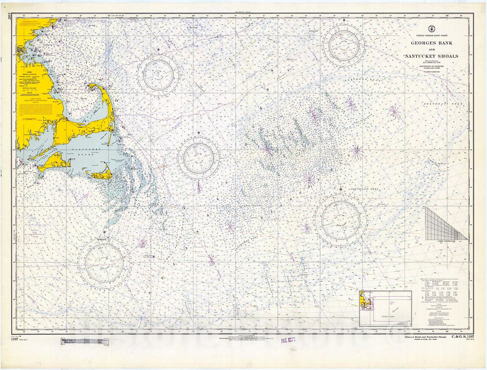 Historic Nautical Map - Georges Bank And Nantucket Shoals, 1966 NOAA Chart - Massachusetts (MA) - Vintage Wall Art