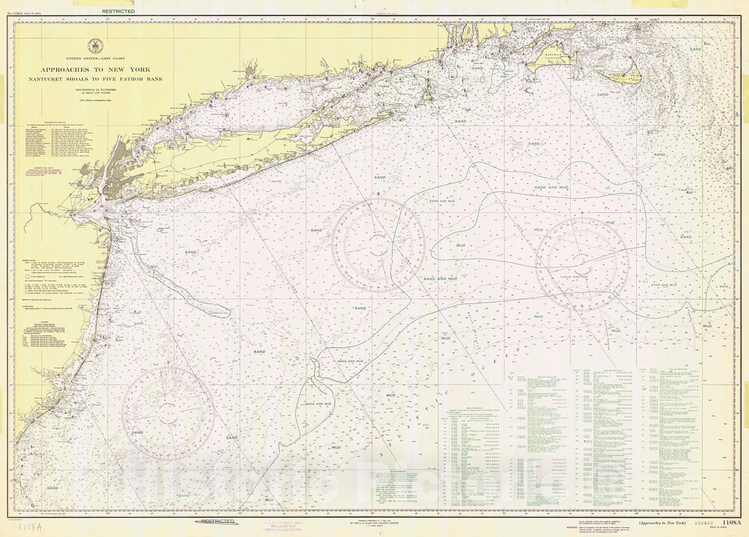 Historic Nautical Map - Approaches To New York, 1945 NOAA Chart - New York, Rhode Island, Connecticut, New Jersey (NY, RI, CT, NJ) - Vintage Wall Art