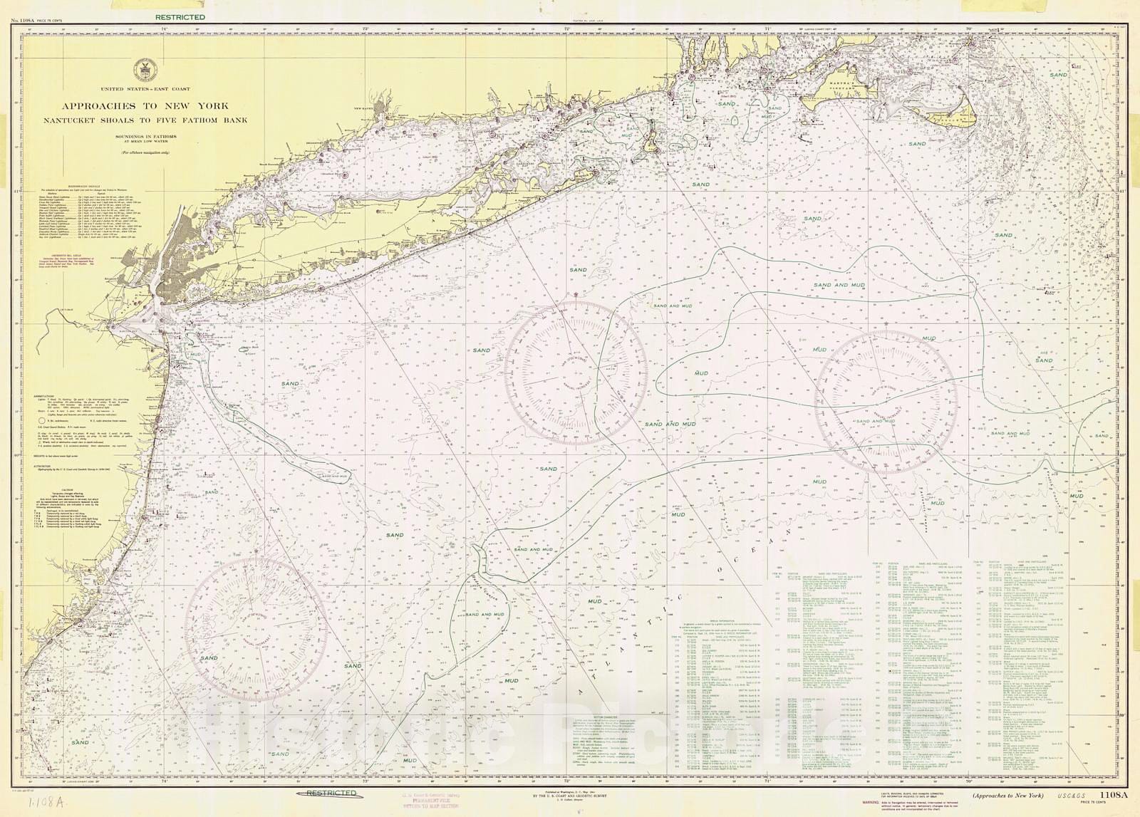 Historic Nautical Map - Approaches To New York, 1945 NOAA Chart - New York, Rhode Island, Connecticut, New Jersey (NY, RI, CT, NJ) - Vintage Wall Art