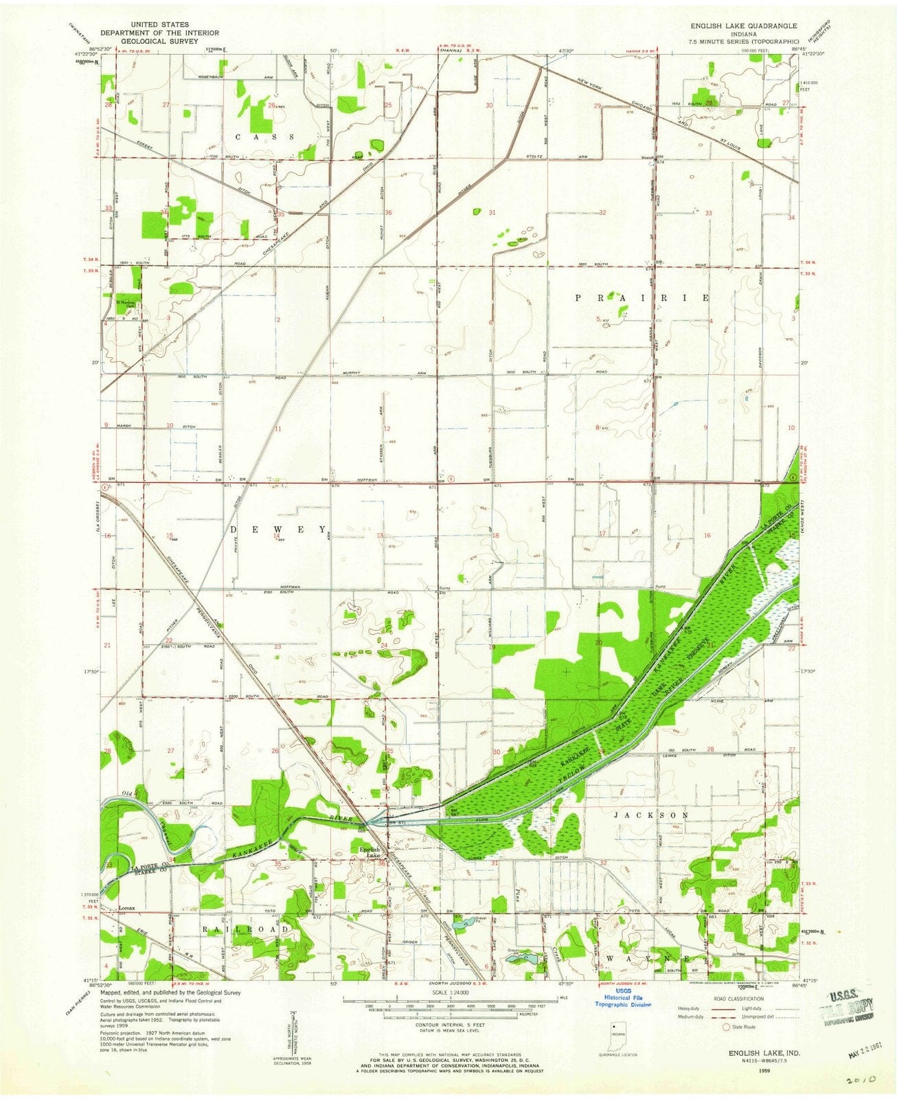 1959 English Lake, in - Indiana - USGS Topographic Map