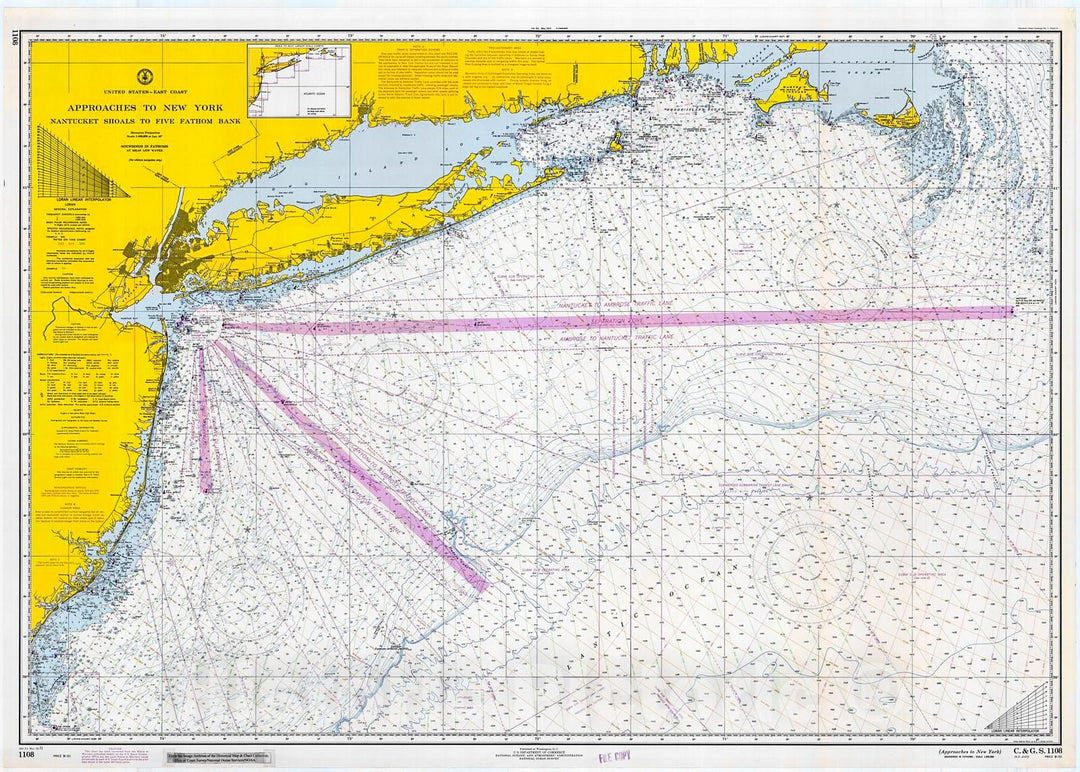 Historic Nautical Map - Approaches To New York, 1971 NOAA Chart - Rhode Island, Connecticut, New Jersey, New York (RI, CT, NJ, NY) - Vintage Wall Art