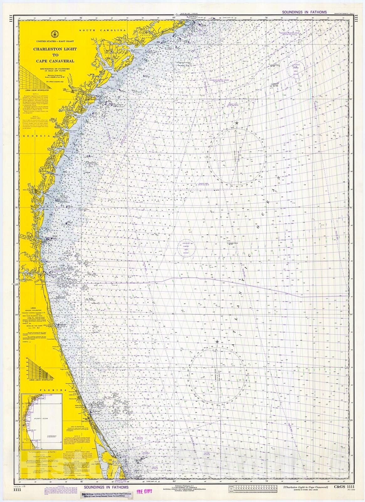 Historic Nautical Map - Charleston Light To Cape Kennedy, 1973 NOAA Chart - Georgia, South Carolina, Florida (GA, SC, FL) - Vintage Wall Art