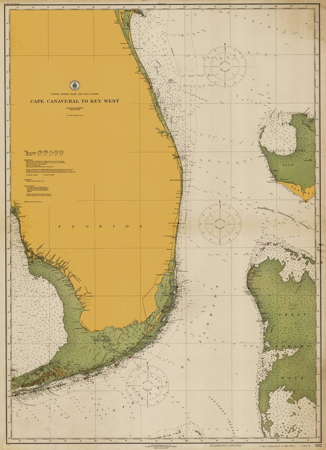 Historic Nautical Map - Cape Canaveral To Key West, 1916 NOAA Chart - Florida (FL) - Vintage Wall Art