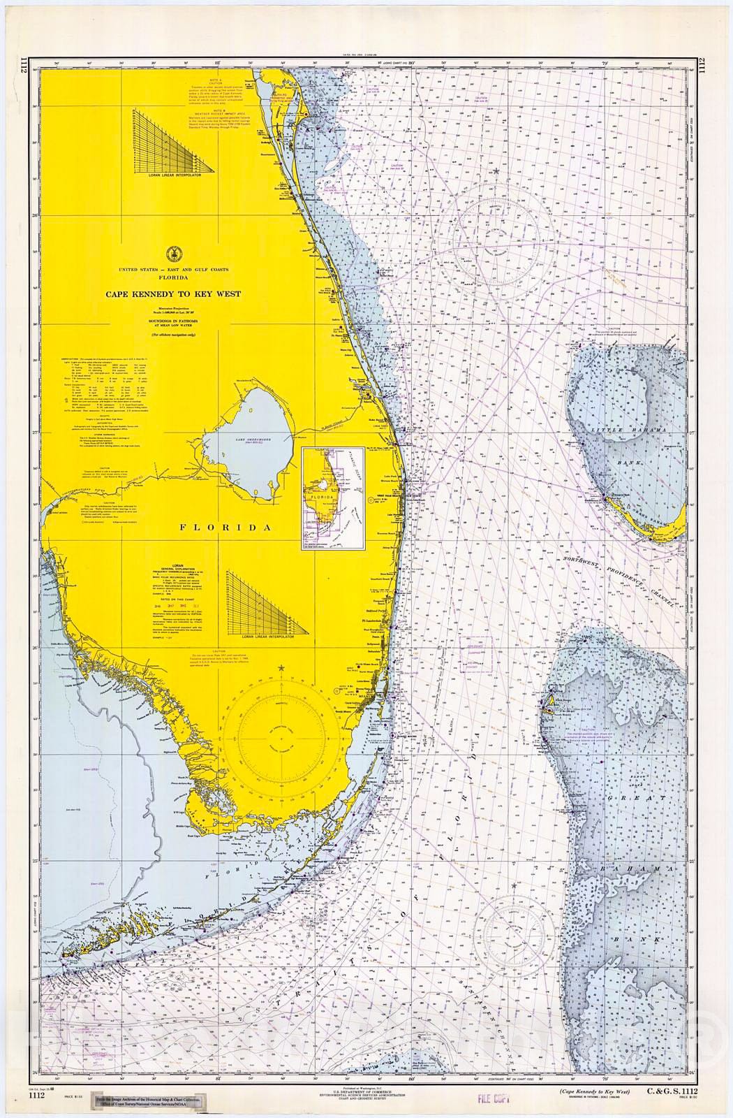 Historic Nautical Map - Cape Kennedy To Key West, 1968 NOAA Chart - Florida (FL) - Vintage Wall Art