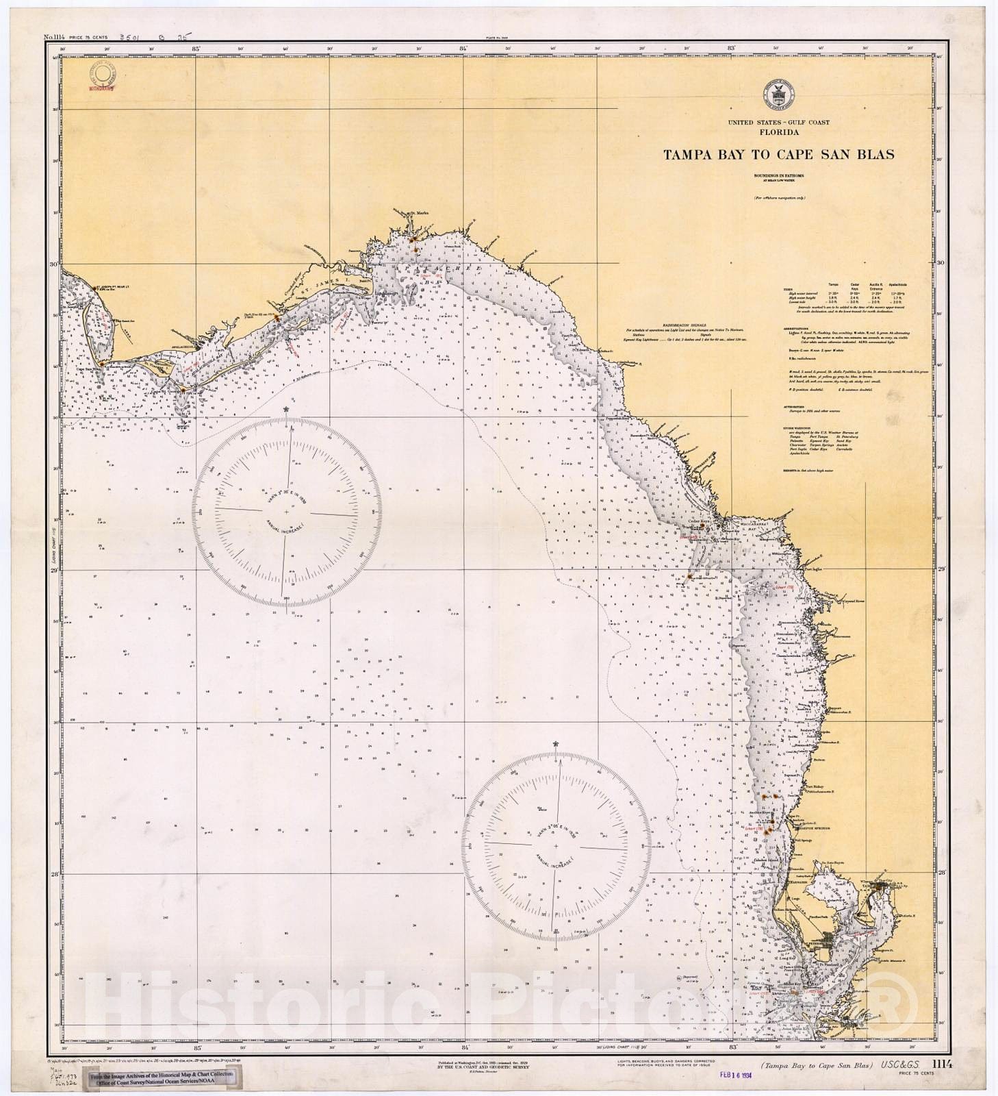 Historic Nautical Map - Tampa Bay To Cape San Blas, 1933 NOAA Chart - Florida (FL) - Vintage Wall Art